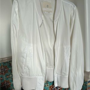 Anthropology White satin bomber jacket. Great condition- worn only a few times.